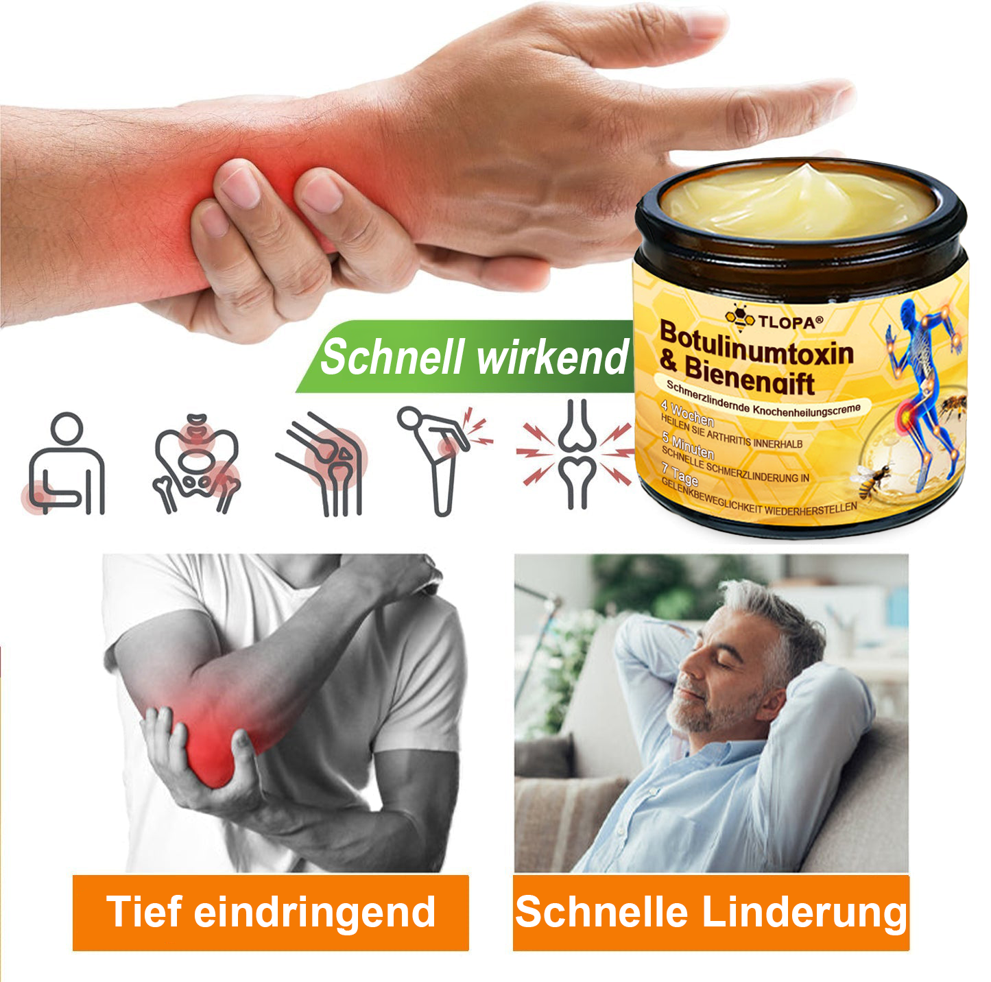 TLOPA® Schmerzlindernde Knochenheilungscreme mit Botulinumtoxin und Bienengift 👨⚕️👨⚕️Zugelassen von der Deutschen Gesellschaft für Orthopädische Chirurgie (DGOOC)