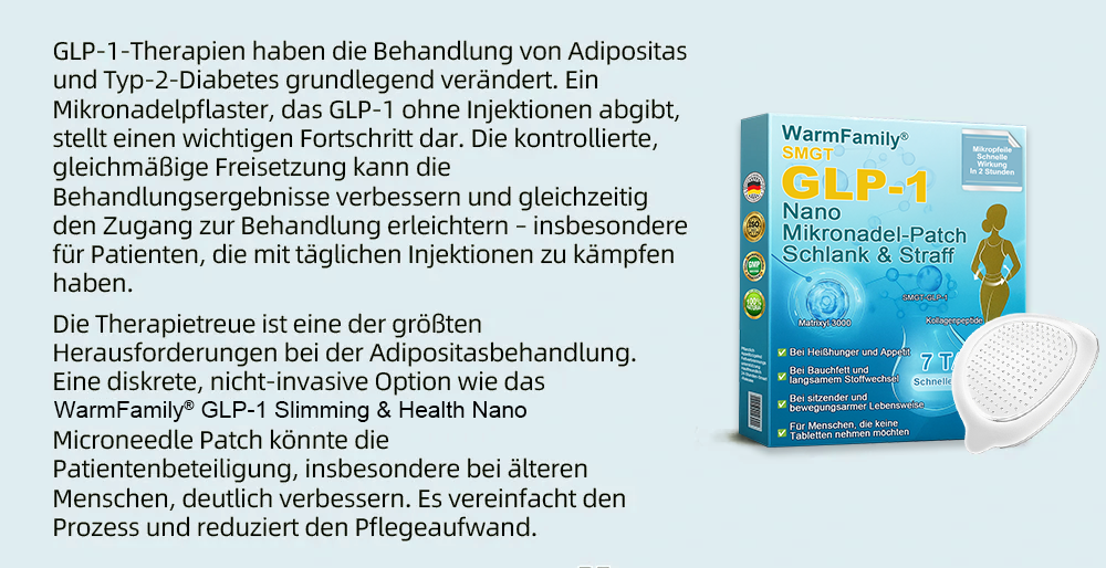 WarmFamily® SMGT-GLP-1 Nano-Mikronadelpflaster mit Kollagen & Matrixyl 3000 ✅ | Klinisch bewährt für Gewichtsverlust, Herz-Kreislauf-Gesundheit, Diabetes und weitere Gesundheitsprobleme, vom Arzt empfohlen👨👨