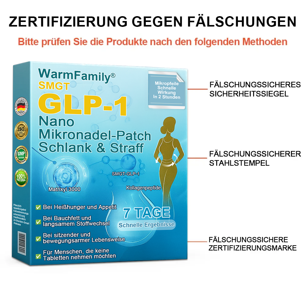 WarmFamily® SMGT-GLP-1 Nano-Mikronadelpflaster mit Kollagen & Matrixyl 3000 ✅ | Klinisch bewährt für Gewichtsverlust, Herz-Kreislauf-Gesundheit, Diabetes und weitere Gesundheitsprobleme, vom Arzt empfohlen👨👨