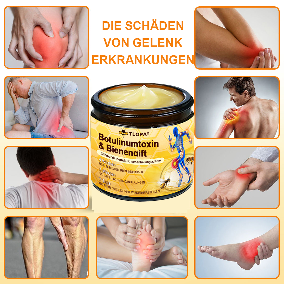 TLOPA® Schmerzlindernde Knochenheilungscreme mit Botulinumtoxin und Bienengift 👨⚕️👨⚕️Zugelassen von der Deutschen Gesellschaft für Orthopädische Chirurgie (DGOOC)