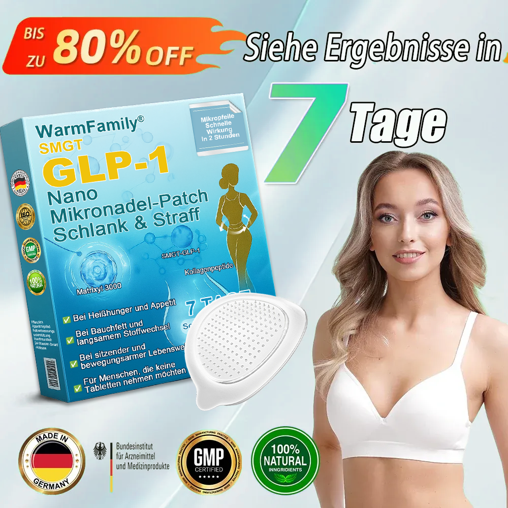 WarmFamily® SMGT-GLP-1 Nano-Mikronadelpflaster mit Kollagen & Matrixyl 3000 ✅ | Klinisch bewährt für Gewichtsverlust, Herz-Kreislauf-Gesundheit, Diabetes und weitere Gesundheitsprobleme, vom Arzt empfohlen👨👨